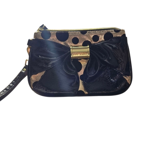 Betsey Johnson Handbags - Betsey Johnson Wristlet Bow Rose Gold Polka Dots Clutch 7”X5"
